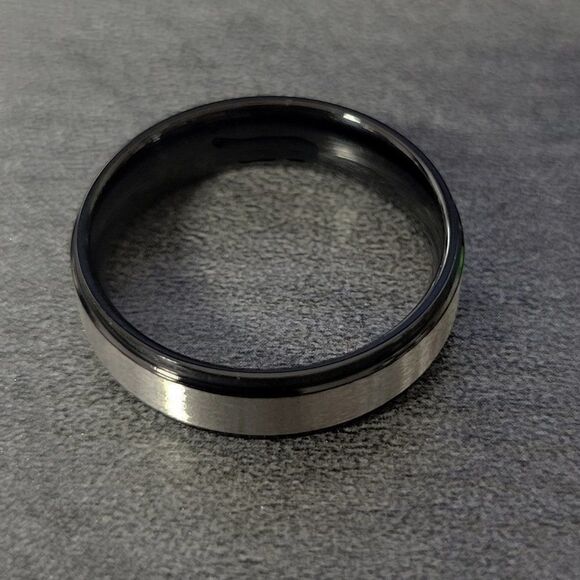 Men's Two Tone Silver and Black Wedding Band Step Edges  Sizes 5 - 13 Available - Picture 7 of 8
